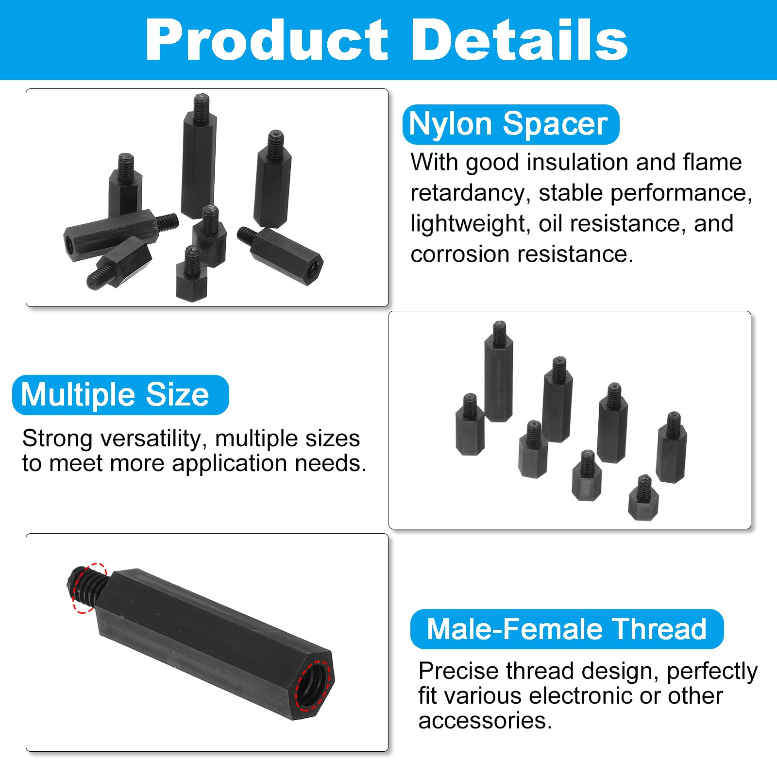 ★PCBマザーボードスペーサースタンドオフ ナイロン uxcell PCBマザーボードスペーサースタンドオフ ナイロン 六角 M2x5 mm