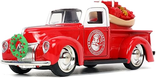 Miniatura 6 de Jada Toys Holiday Rides 1:32 1941 Ford Pickup y 1957 Chevy Bel-Air Die-cast Car con figura de Papá Noel y Sra. Santa Claus de 1.65 pulgadas,