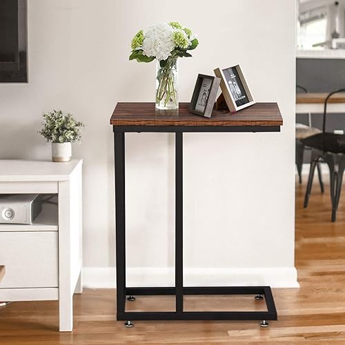 Miniatura 6 de VECELO Mesa lateral en forma de C, estilo aperitivo para sala de estar, sofá, bandeja de TV, juego de 2 (marrón)
