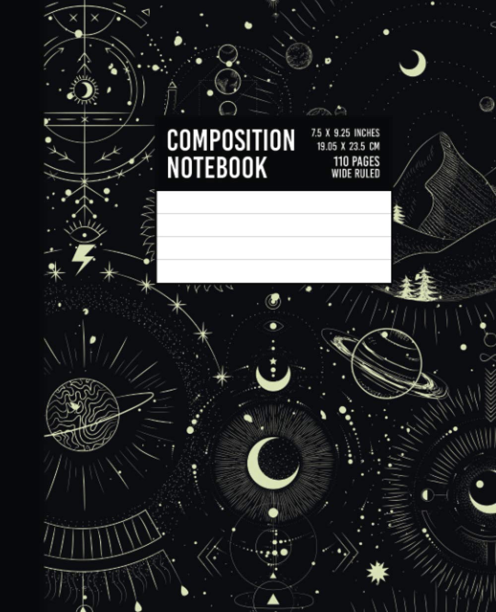 Composition Notebook: Science Astronomy Moon Phases & Planet Astrology Engravings - Wide Ruled Lined Paper Journal - 7.5" x 9.25" - 110 Pages (Wide Ruled Notebooks)