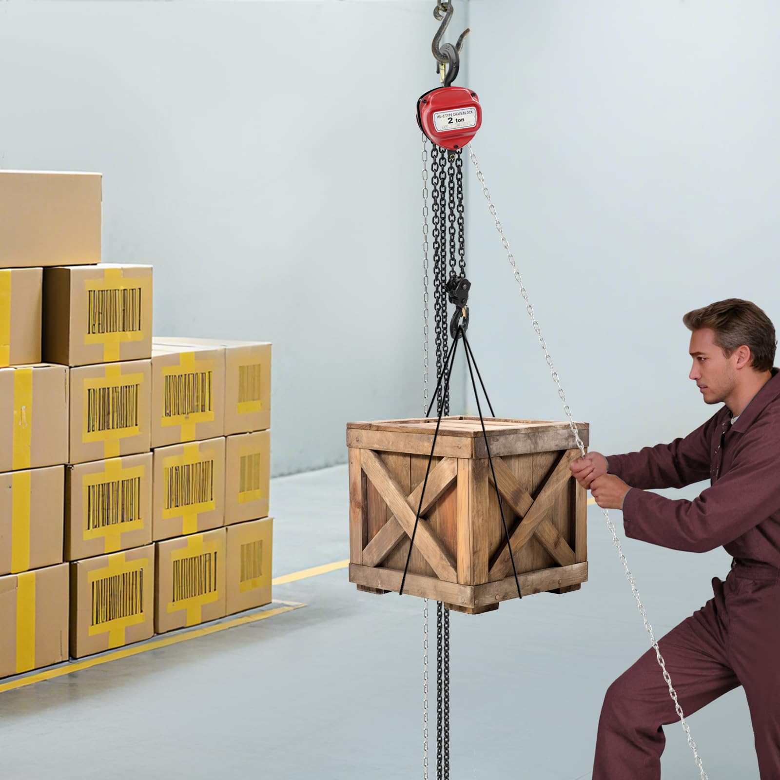 Duales Bremssystem 360° Drehbarer Flaschenzug Seilzug Kettenzug Seilwinde Hand Haken Handflaschenzug 2-Tonnen-Kettenzug manueller 2T/4409,25 lbs Tragkraft, G80 Manganstahl 6m Hubhöhe
