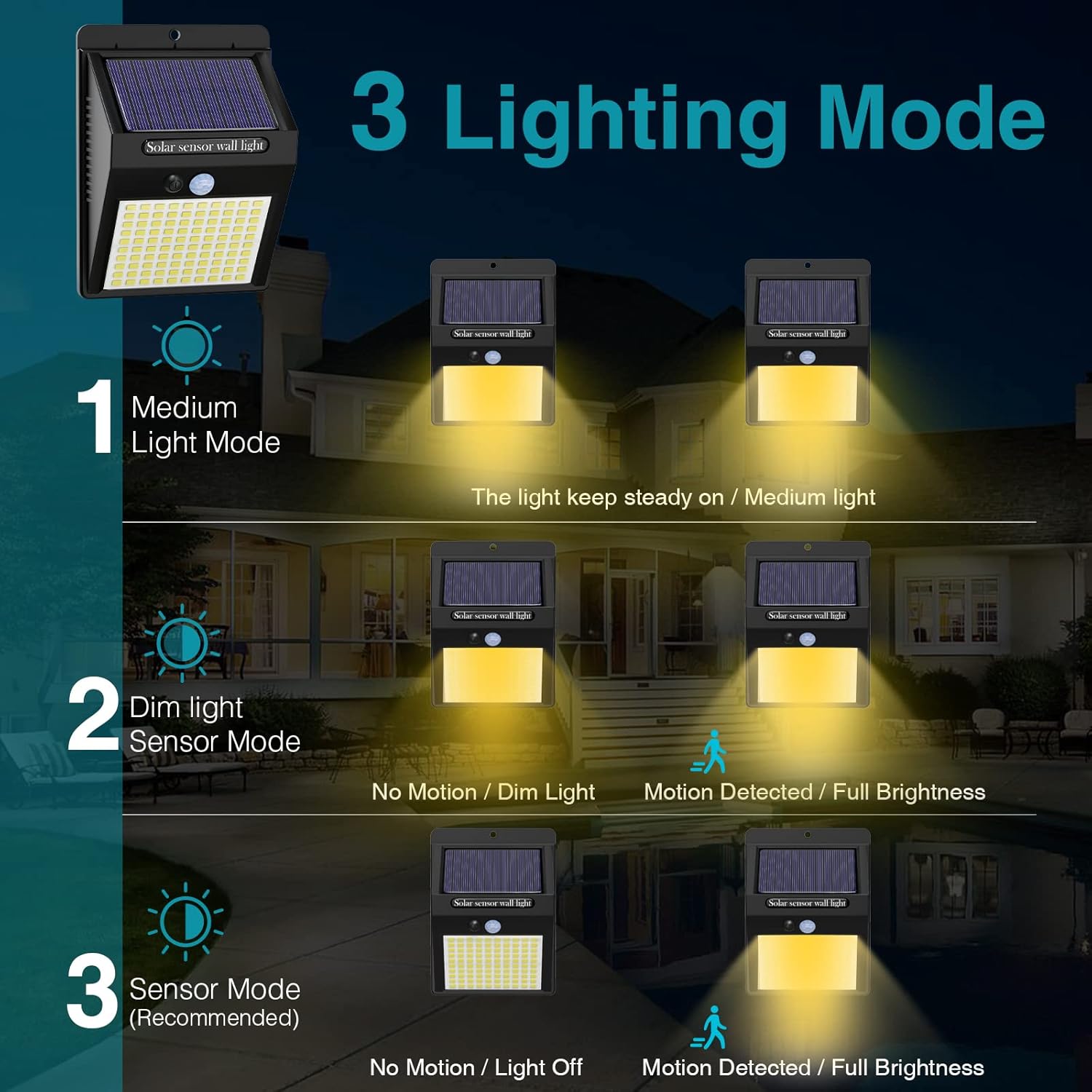 kolpop 6 Pack Solar Motion Lights Outdoor, 3 Modes/100LED Security Wireless IP65 Waterproof Wall Outdoor for Front Door, Backyard, Garage, Deck(Warm White)