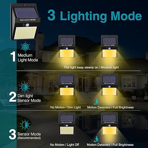 Miniatura 4 de Kolpop - Paquete de 6 luces solares de movimiento para exteriores, 3 modos100 luces LED de seguridad, inalámbricas, resistentes al agua IP65, luces