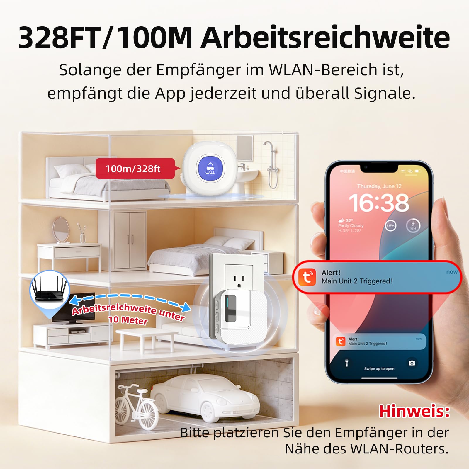 CallToU Botón de emergencia para personas mayores en teléfono móvil, llamada de emergencia para familiares | Notificación de aplicaciones, control de teléfono móvil, varias personas compartidas, pulsera de nailon, sistema ampliable
