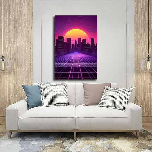 Miniatura 5 de ZMLIS Retro Futurism Wall Art  Minimalist Neon Cityscape Poster, Sci-Fi Synthwave Decor for Gamers & Teens Canvas Poster Bedroom Decor Sports