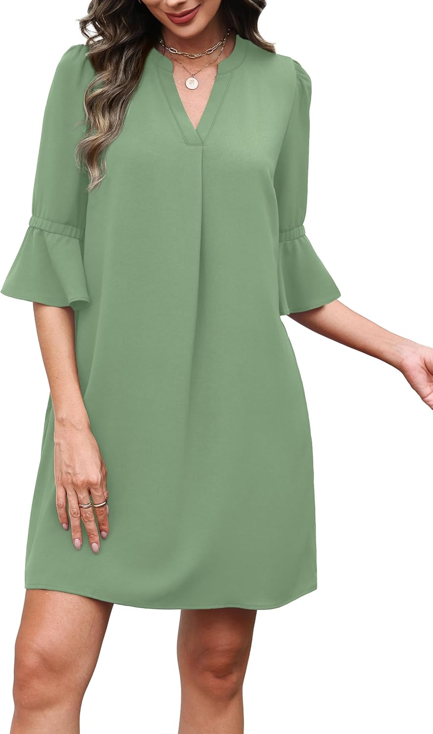 RUMIA Shift Dress for Women V Neck Ruffle Short Sleeve Loose Casual Summer Dress - Image 4