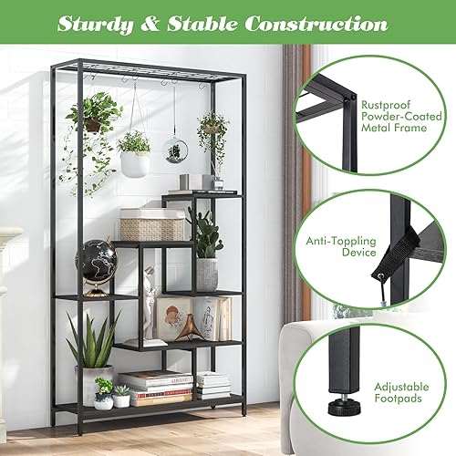 Miniatura 6 de Giantex Soporte alto de 71" para plantas de interior, estante de metal de 6 niveles con 10 ganchos colgantes, estante de exhibición para múltiples