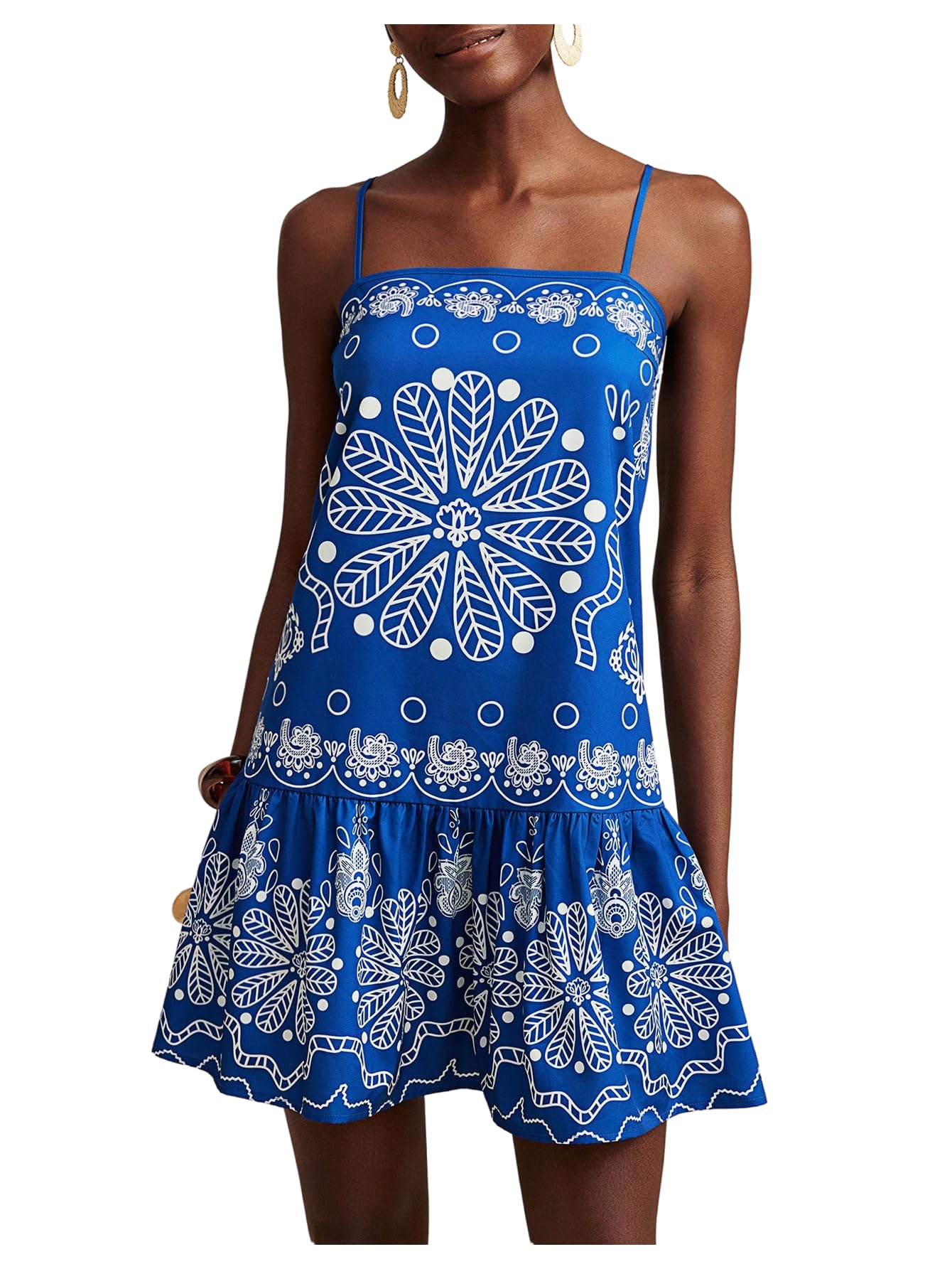 Women's Floral Boho Flowy Mini Cami Dress Ruffle Hem Tank Dresses