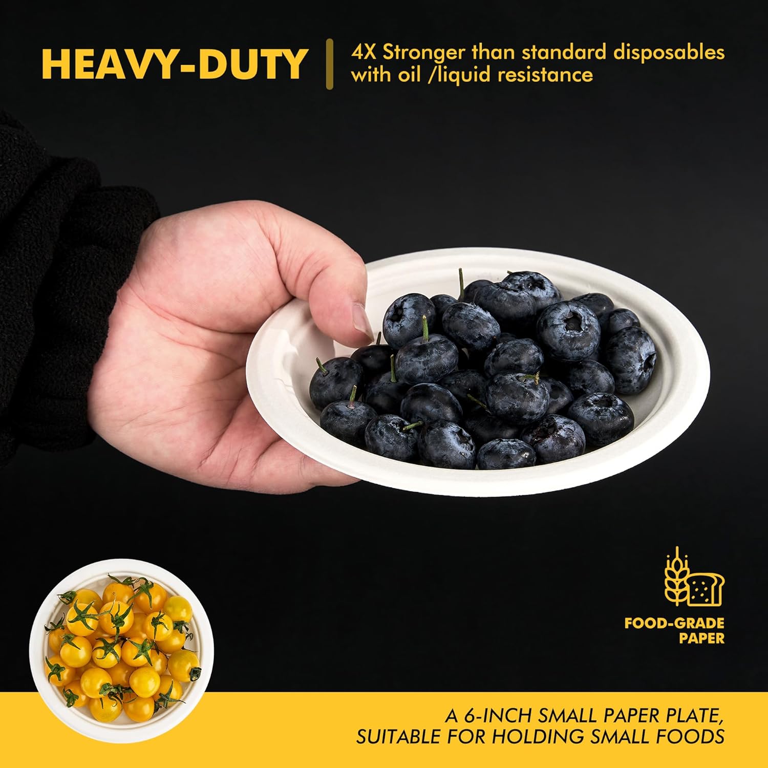 RACETOP Compostable Small Paper Plates 6 Inch [100 Pack], Dessert Plates, Disposable Biodegradable Heavy Duty Paper Plates, Made of Natural Sugarcane Fibers, Unbleached White, Round - Image 5