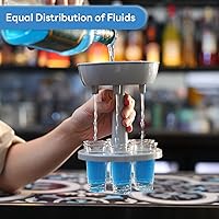 Vista 2 de Soporte dispensador de bebidas para 6 vasos de chupito, dispensador de líquidos ajustable, vertedor de chupitos con 6 vasos de acrílico