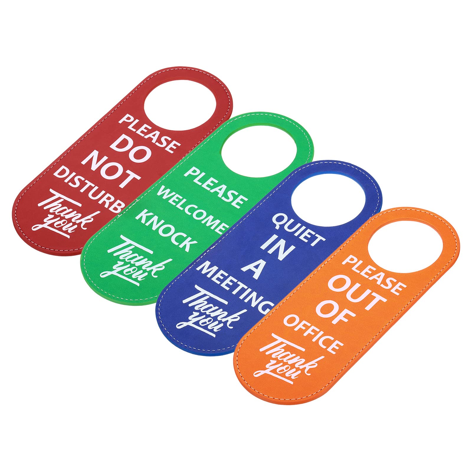 PATIKIL Door Hanger Sign, 4 Pack PU Leather Double Sided Door Knob Privacy Sign for Office Home Meeting, Multicolor