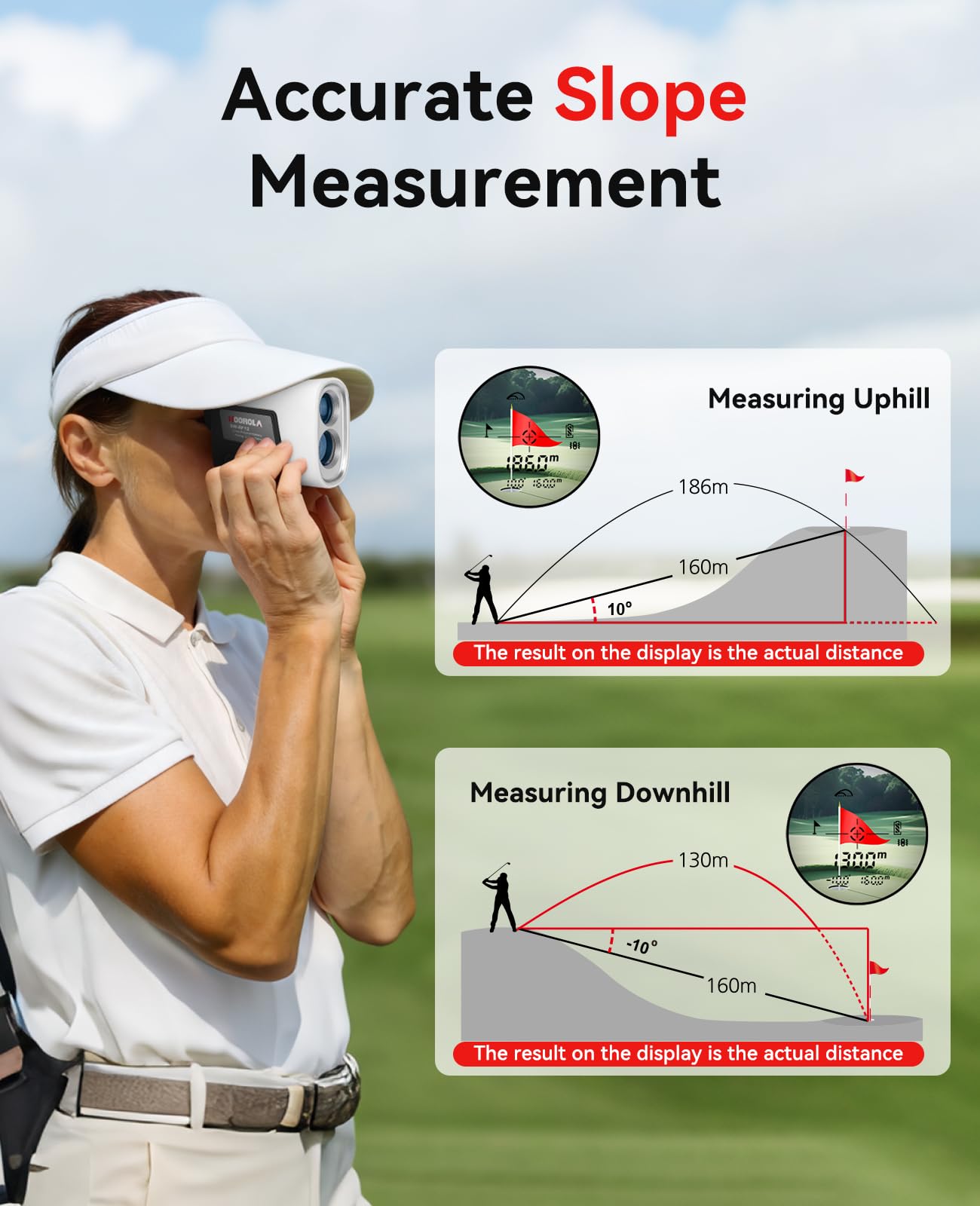 Hoorola Range Finder Golf, 1200 Yards Rangefinder with Slope, Magnetic Stripe, 7X Magnification, IP54 Water Resistant, Rechargeable Battery, Flag Pole Lock Vibrate, Golf Accessories Gift for Men Women