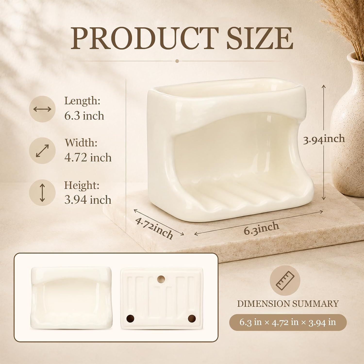 Almond Ceramic Soap Bar Holder Mid Century Modern Soap Dish Tray