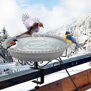 Lovppy Heated Bird Bath for Deck Railing, 100W Thermostatically Controlled Heated Bird Baths for