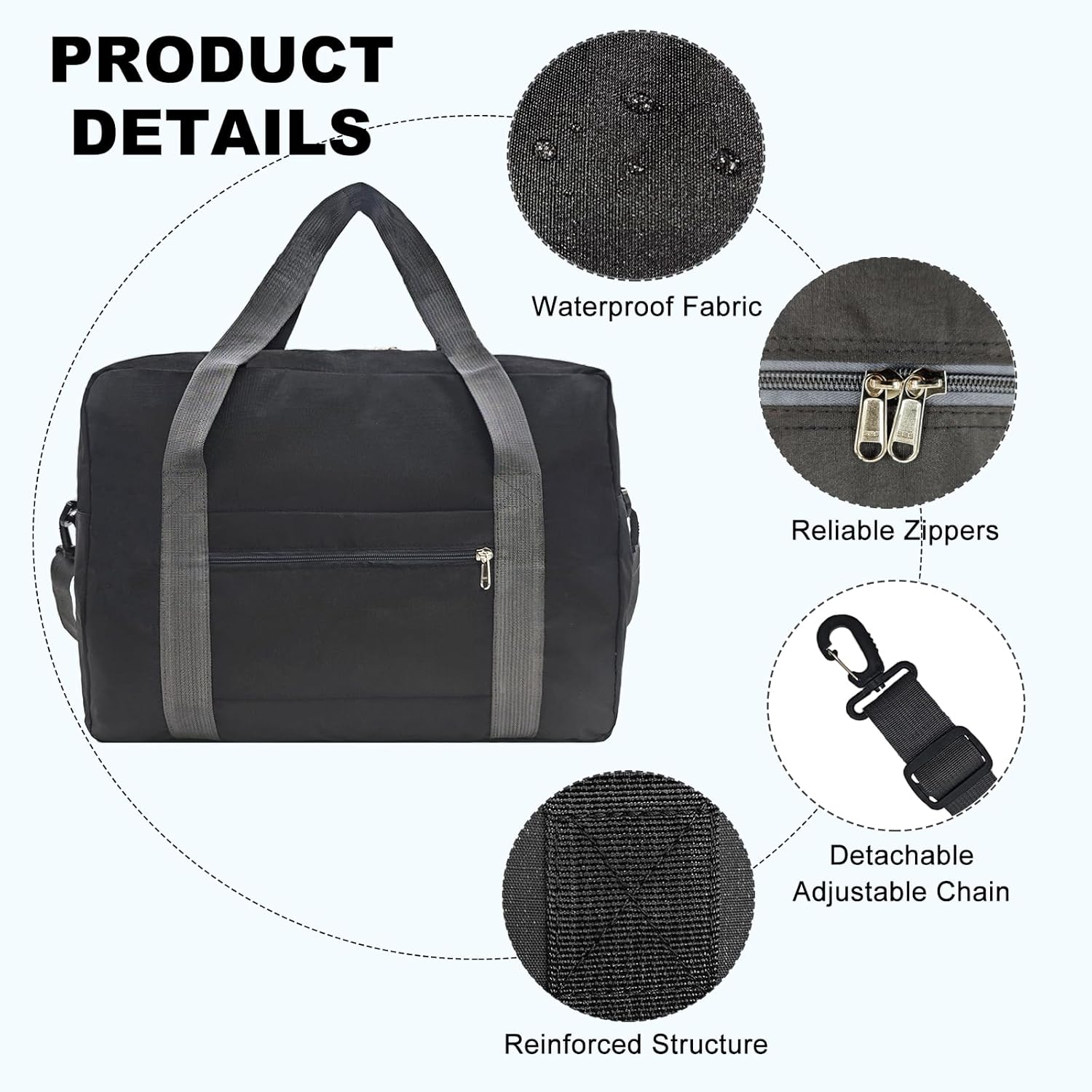 For Spirit Airlines Personal Item Bag 18x14x8 in Underseat Carry-on Luggage foldable Travel Duffle Bag for Airplanes(30L, Black) - Image 2