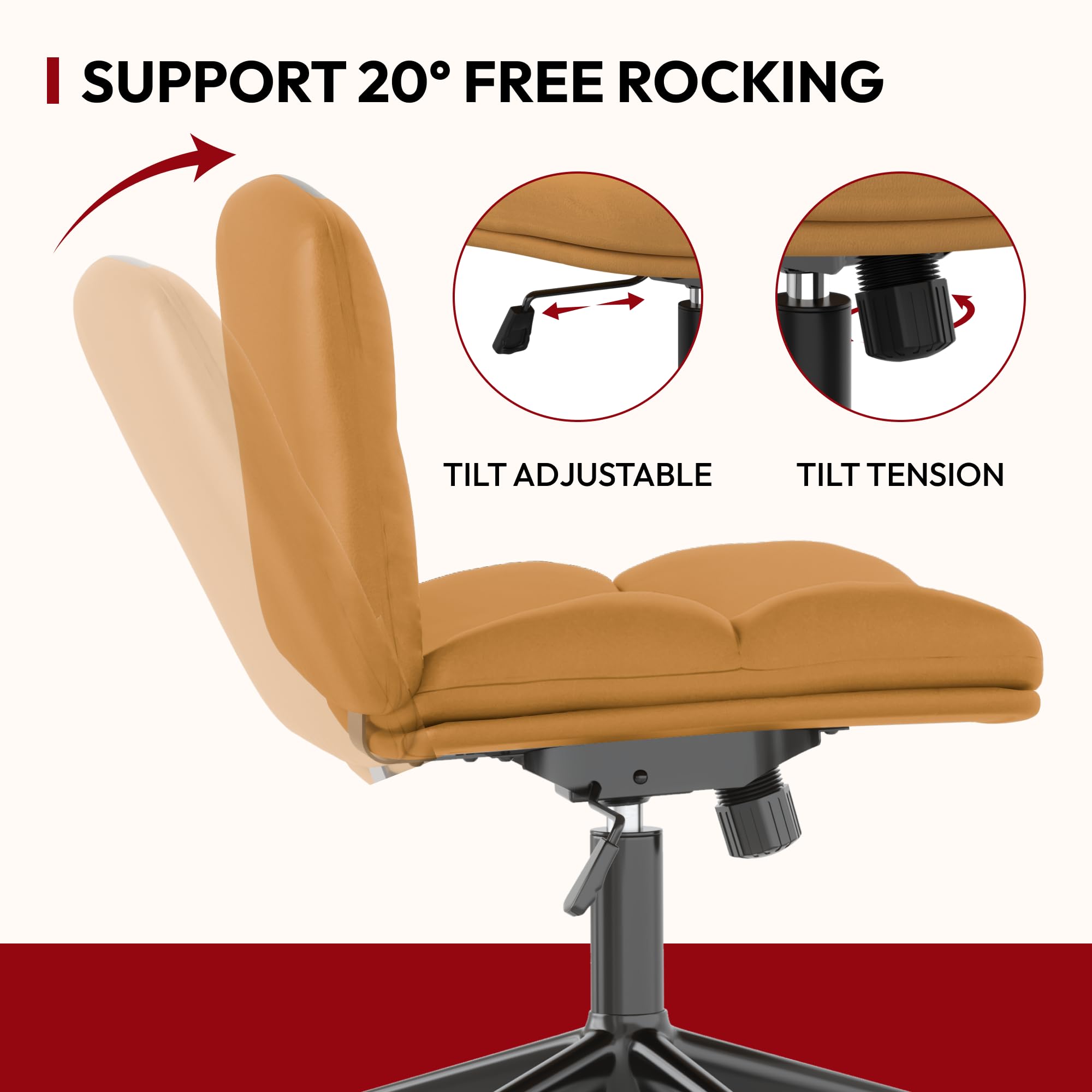 Criss Cross Armless Office Chair - PU Leather Swivel Desk Chair With Wheels, Height Adjustable - View #3