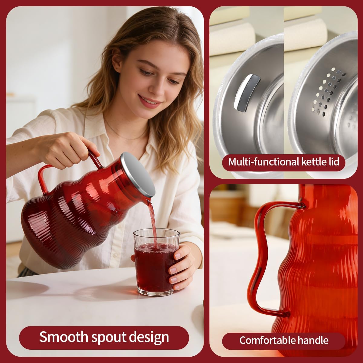 High Borosilicate Glass pitcher—Christmas tree design, dopamine-hued color scheme. Beyond serving as a vessel for all beverages, it makes an ideal gift or festive decor piece.