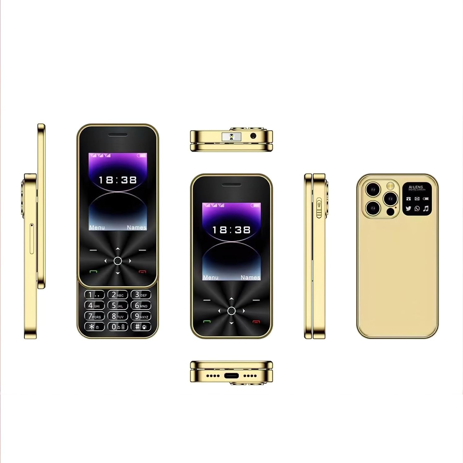 I18pro Classic Slide Design, Elderly Button Phone (Golden)