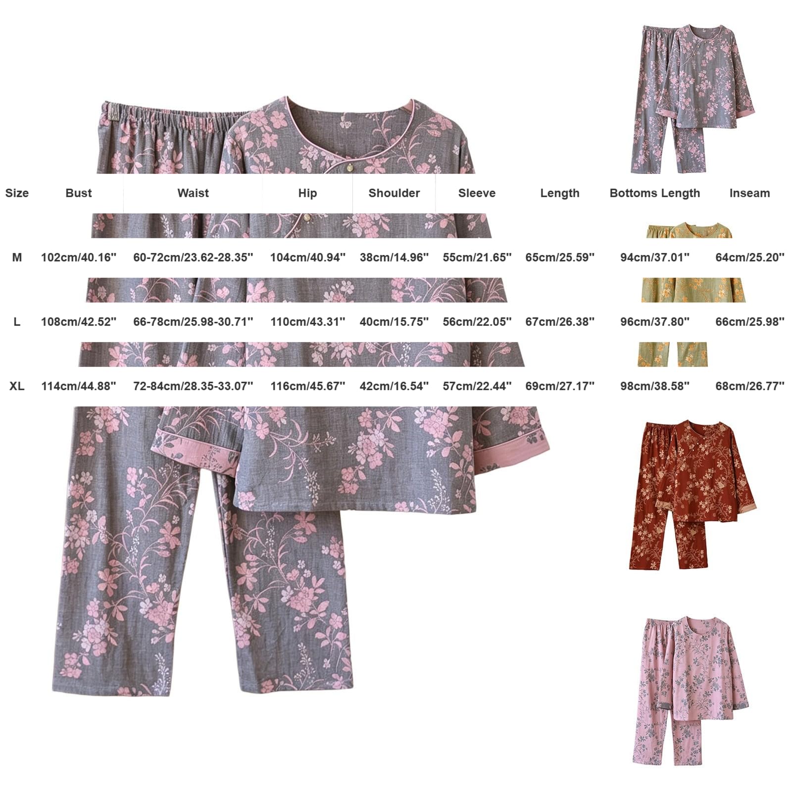 Hausanzug Damen Elegant Set - Schlafanzug Damen 3/4 Hose Weites Bein Pyjamahose Vintage Bedrucktes Pyjama Rundhalsausschnitt Hosenanzug Oversized Loungewear Bequem Pyjama 2-Teilig Freizeitanzug