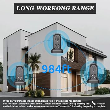 Intercoms Wireless for Home,Two Way Real-Time Intercom 984 Feet Range,Room to Room Intercom for Home Office Business with 4 Volume Levels 4 Chimes,Wireless Intercom System with Charging Base