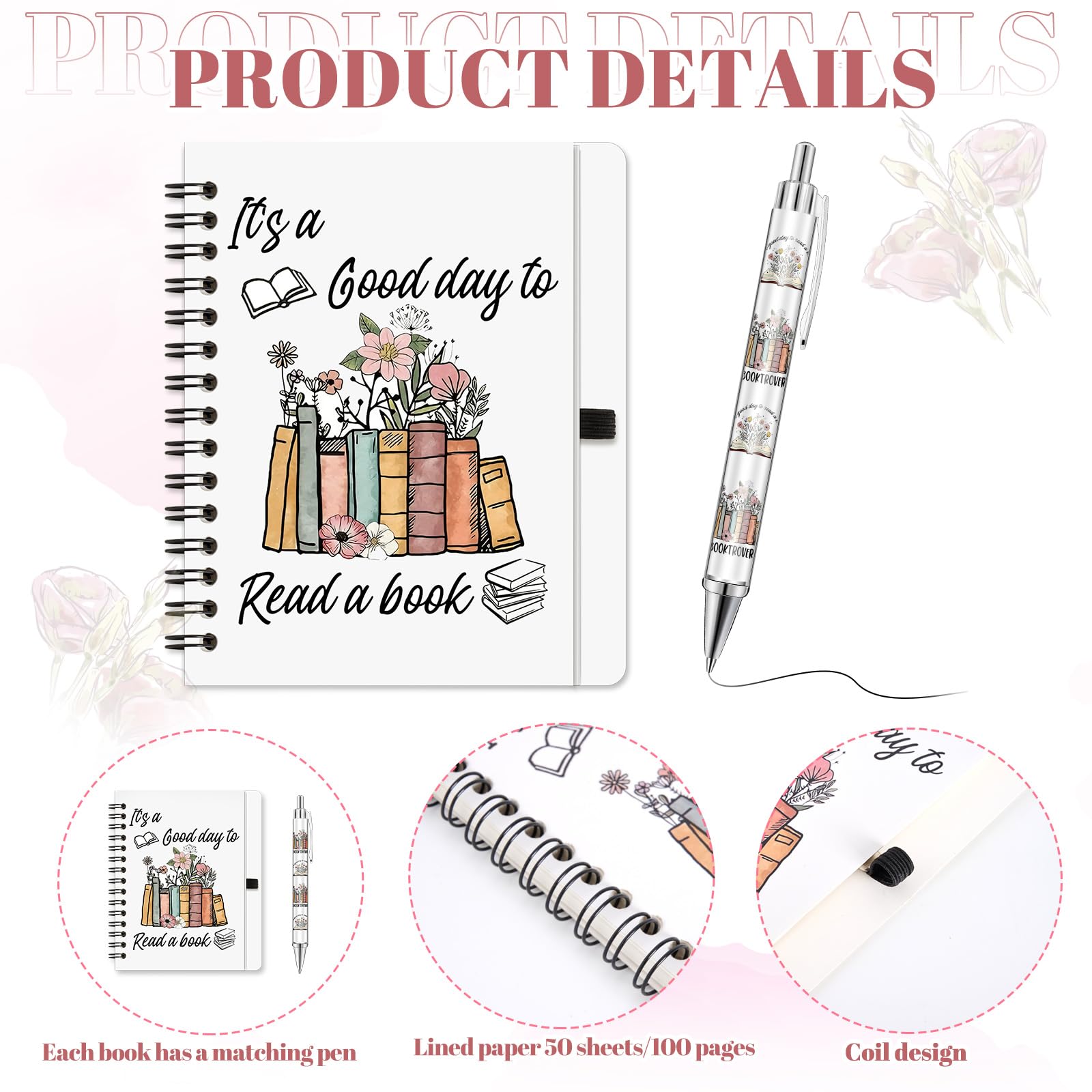 Buchliebhaber-Geschenk für Frauen, 6 Stück, Buchzubehör, Buch-Geschenke, inklusive Schlüsselanhänger, Leinen-Tragetasche, Bücher, Liebhaber, Reißverschluss, Make-up-Tasche, Notizbuch, Stift