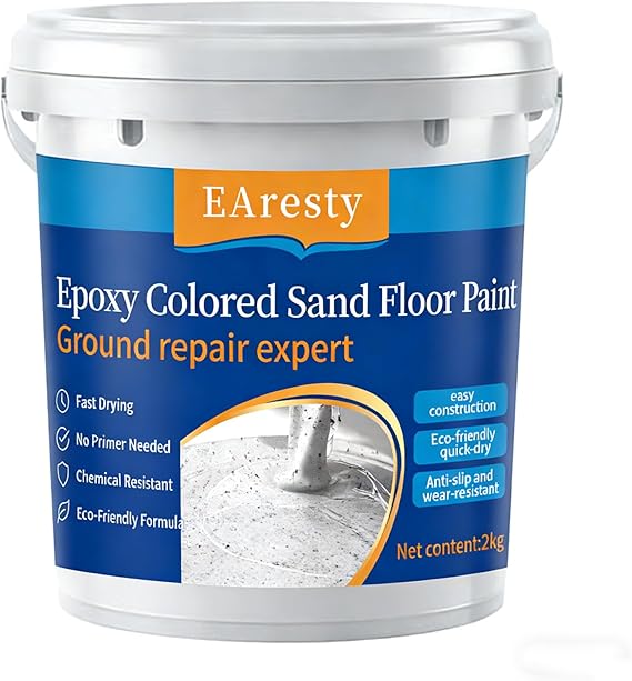 Epoxy Colored Sand Floor Paint, Epoxy Floor Paint High Gloss Marble Effect Coating for Garage, Waterproof, Slip Resistant, Indoor & Outdoor Self-leveling Coating (Sesame gray, 1KG)