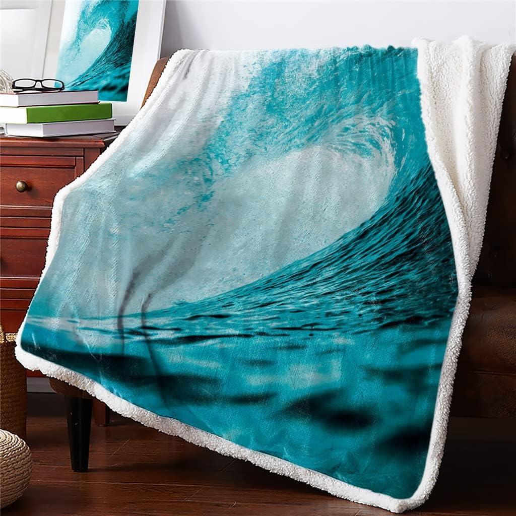 Seascape Sherpa Blanket Thick Velvet Flannel Bedspreads Office Nap Throw Sofa Cover Bedding