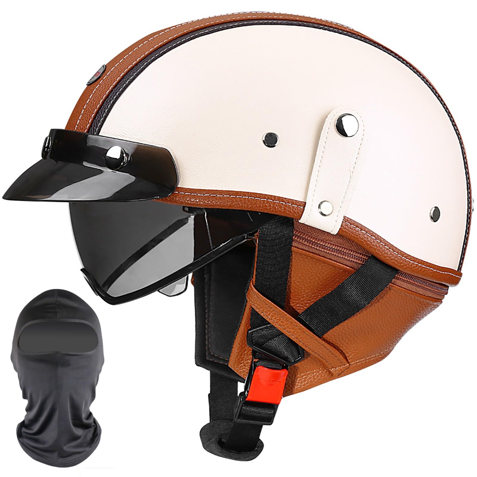 XYYYM Open Face Motorcycle Half Helmet, Retro Men Women Cruiser Chopper Moped Scooter Motorbike Helmet, ECE Approved 55-62cm