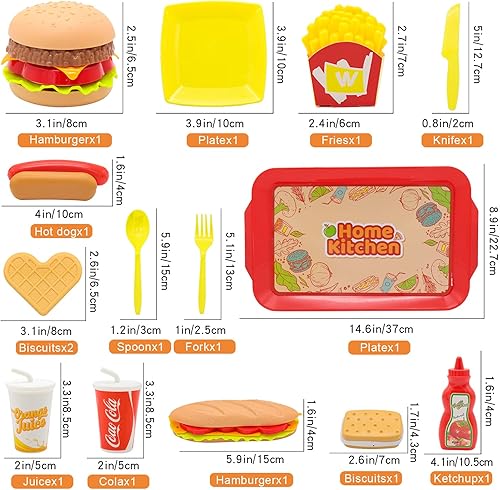 Miniatura 2 de Juego de comida de juego de simulación para niños, juego de comida rápida extraíble con bandeja, combo de hamburguesas, papas fritas, accesorios