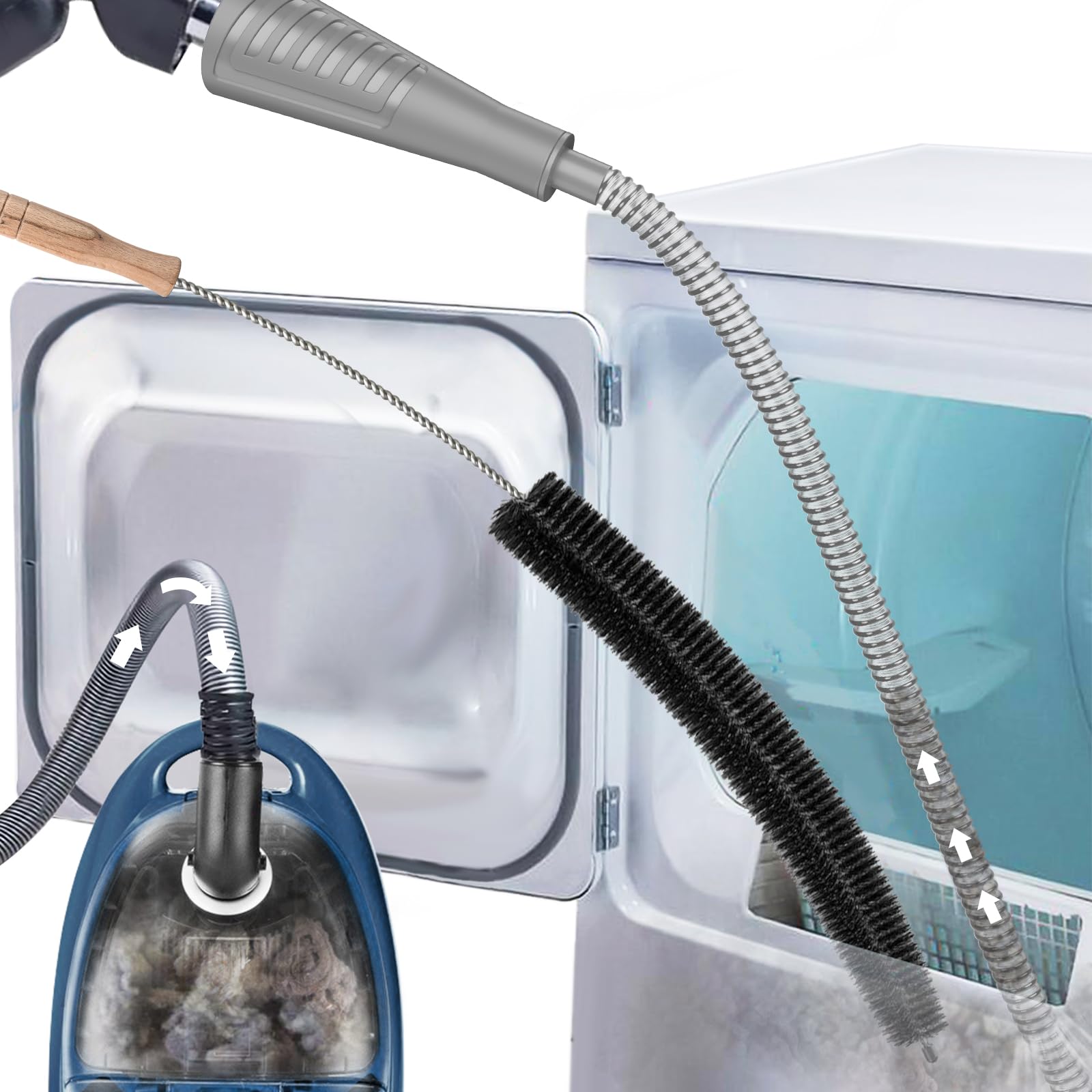 Sealegend 2Pcs Dryer Vent Cleaner Kit - Vacuum Hose Attachment &amp; Brush Grey
