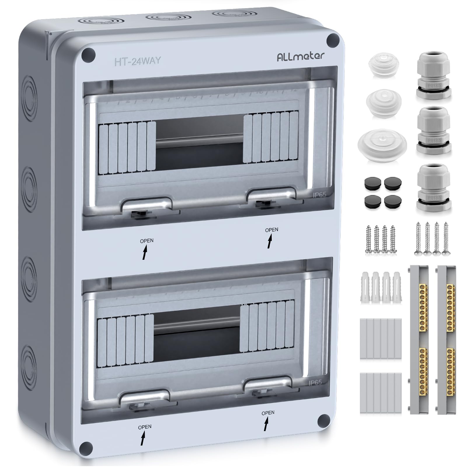 Scatola di Distribuzione a 2 Fila da 24 Moduli IP65 Impermeabile | Scatola dei Fusibili con Coperchio Trasparente PC Ignifugo e Corpo in ABS, Distributore Elettrico per Interni ed Esterni
