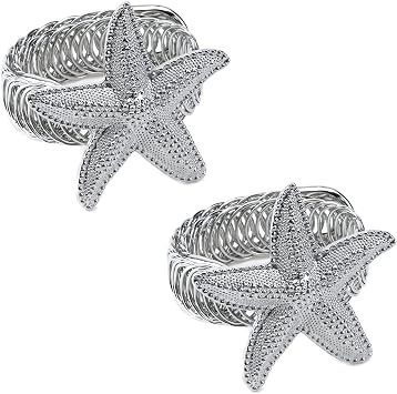 Woogim 2Pcs Curtain Tiebacks Adjustable Tie Back Curtain Holders Silver Starfish Curtain Buckles for Living room Bedroom Balcony
