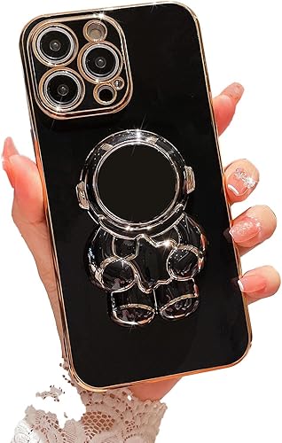 MGQILING Compatible con iPhone 13 Pro Max de 67 pulgadas chapado en 6D funda de soporte oculto para astronauta bonito soporte y funda chapada para