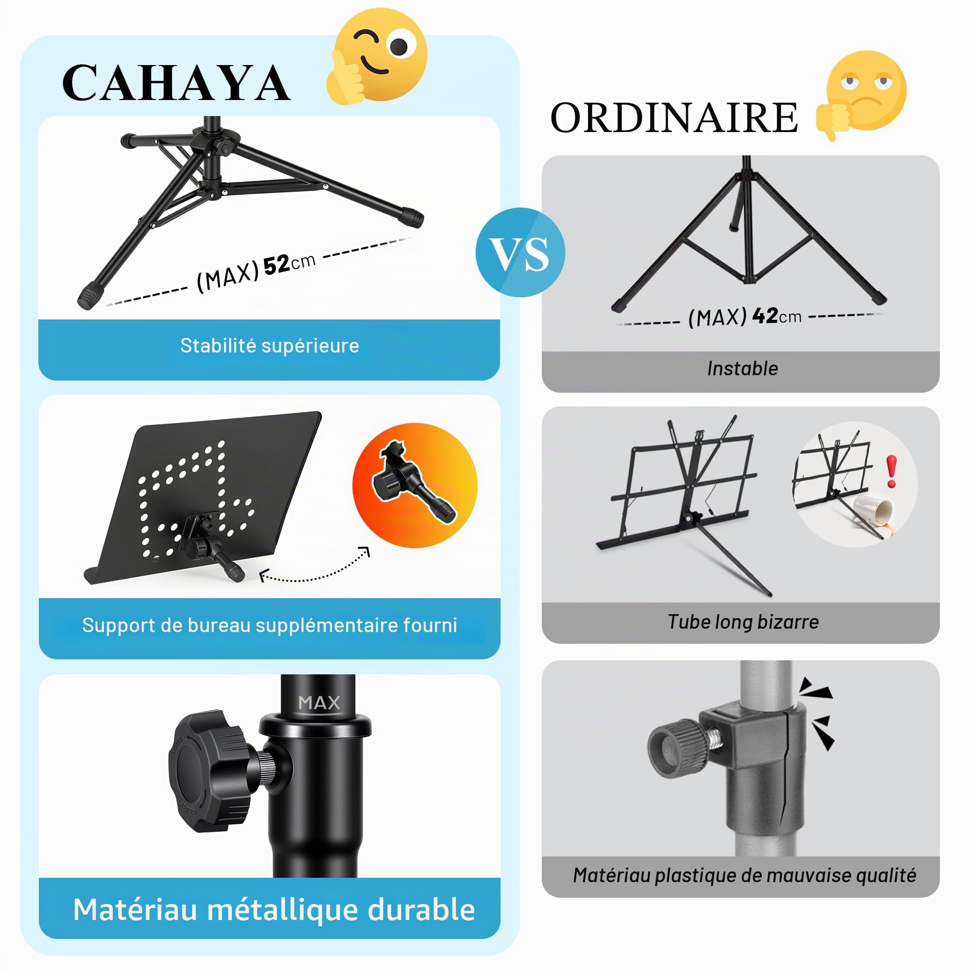 CAHAYA Pupitre de Musique 2 en 1 Pliable et Réglable avec Sac de Transport Support de Bureau Portable Trépied Stable
