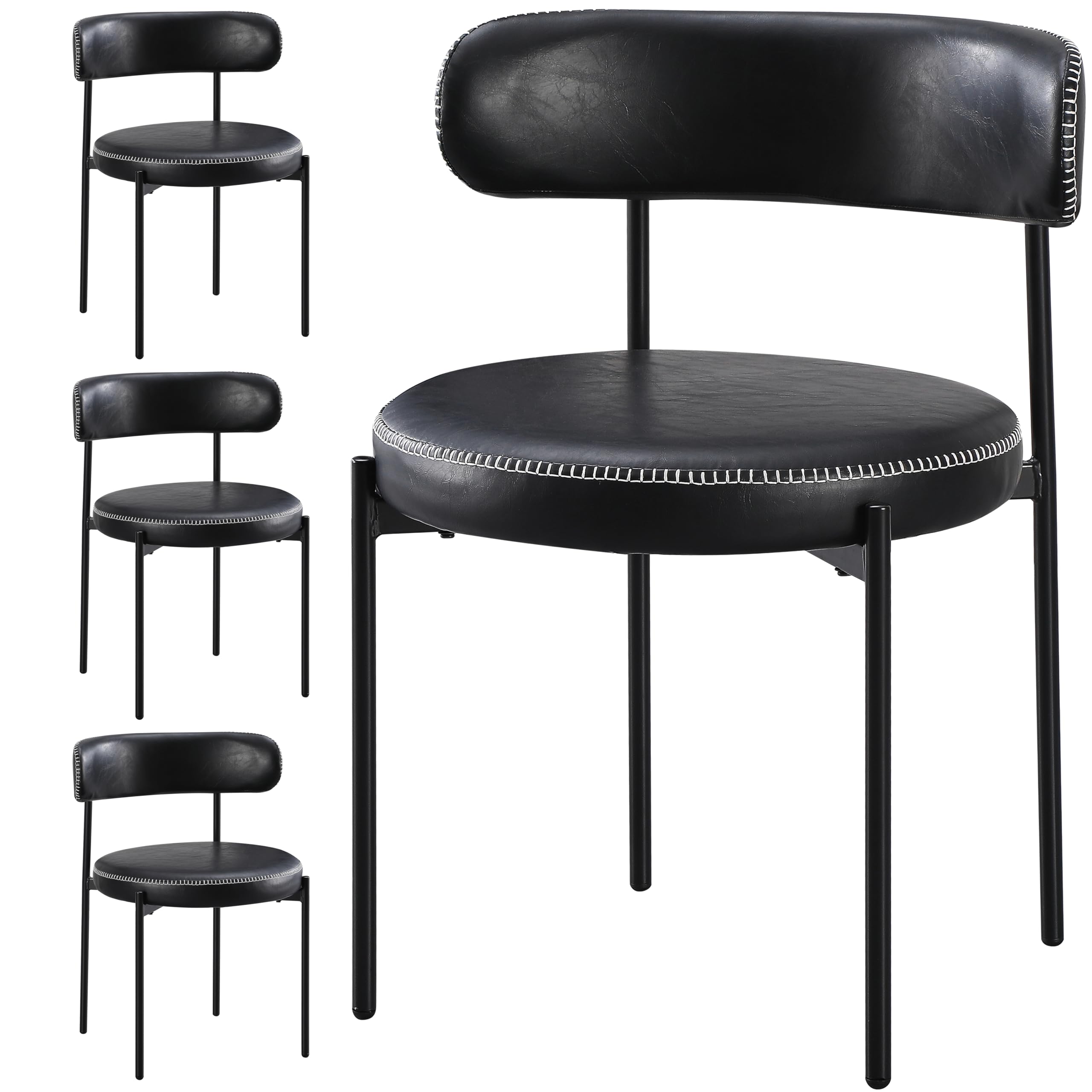 Stanew - Sillas Comedor Pack de 4, cadeiras Sala jantar de Cocina nordicas, Patas de Metal, Silla de salón Acolchada, Respaldo y Patas de Acero Negro, para Sala de Estar, Comedor, Dormitorio,Negro