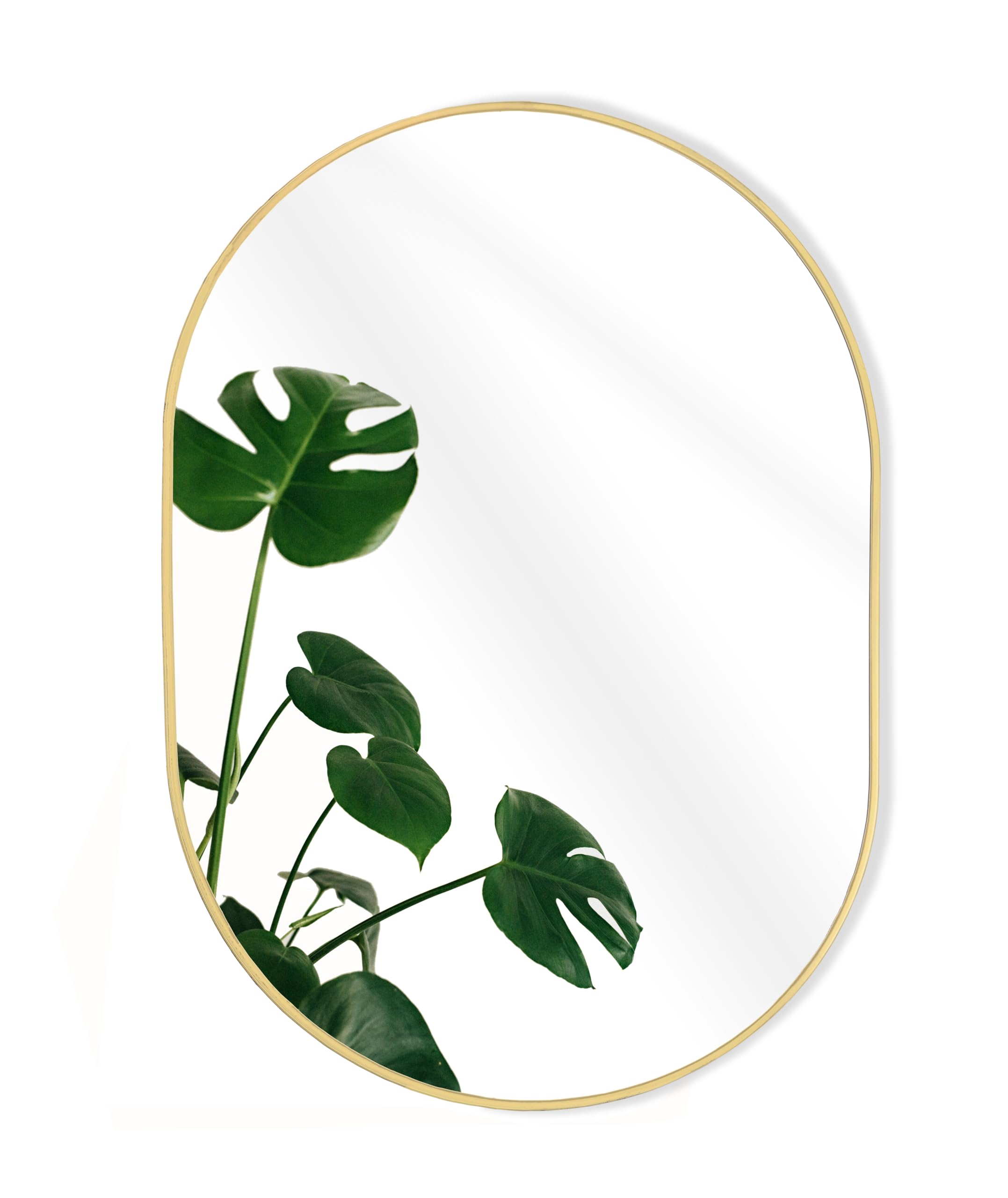 GreyZouq Large Oval Wall Mounted Mirror 70 x 50 cm, Contemporary Metal-Framed Bathroom Mirror, Modern Decorative Wall Mirror for Bedroom, Hallway or Living Room, Horizontal or Vertical Hanging, Gold