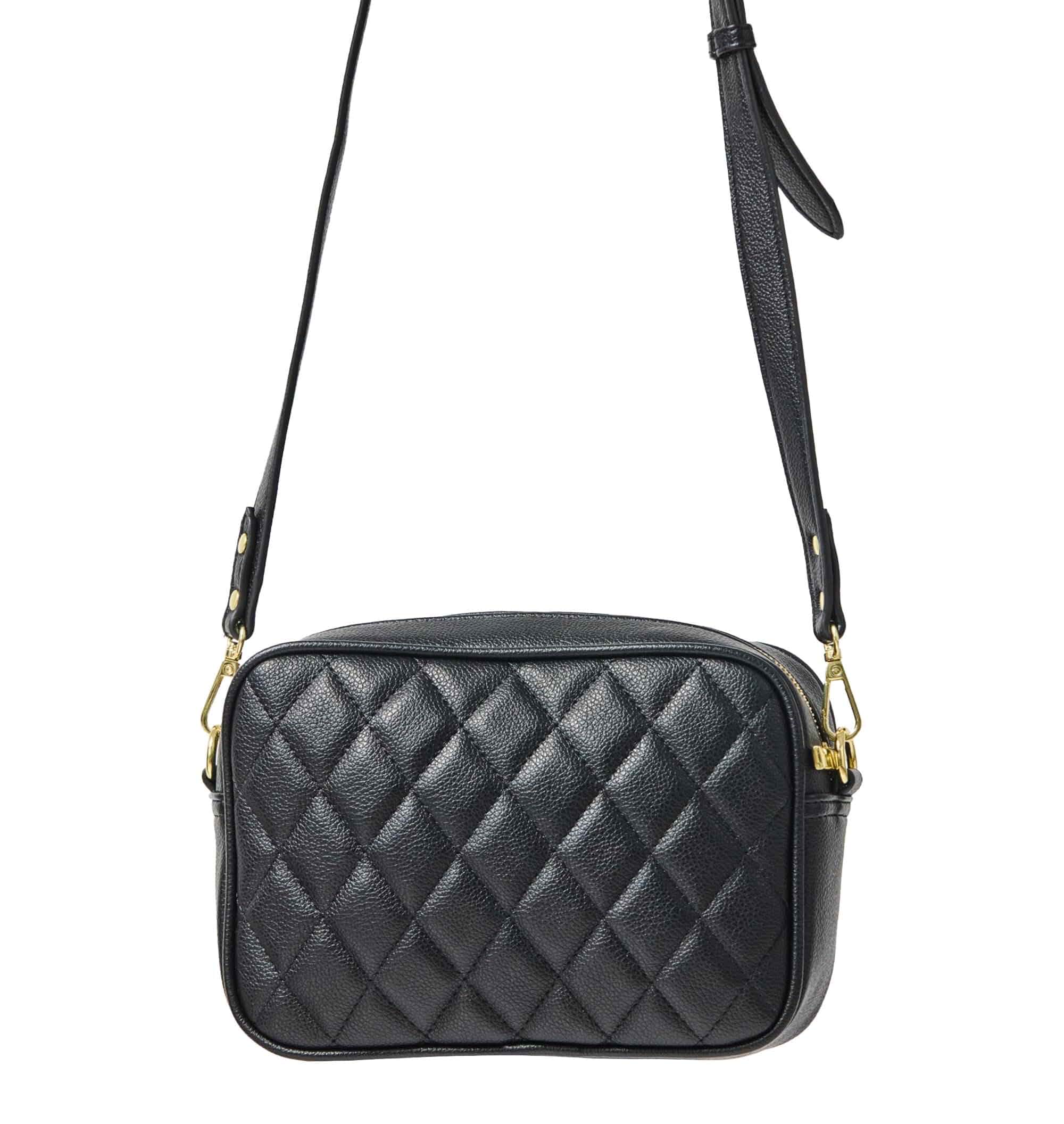 Mary Square Essential Crossbody Bag Quilted Vegan Leather Small Camera Style Shoulder Bag Adjustable Strap and Gold Hardware
