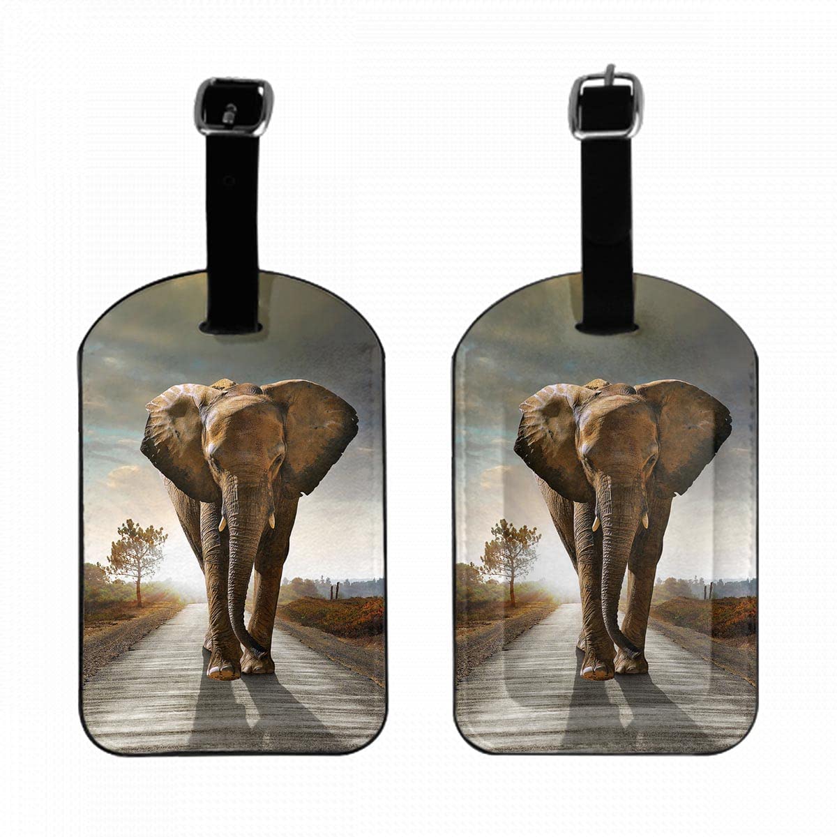 ZoczosZoczos Walking Elephant Luggage ID Tags African Animals Walking in The Countryside Suitcases Bag Baggage Travel Tags Identifiers Leather Name Luggage ID Tags for Women Men, 1 Pack