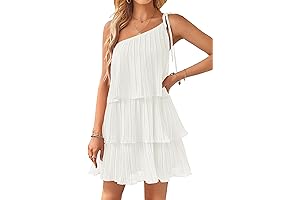 Women's Off-the-Shoulder White Vacation Dress with Ruffle and Pleats
