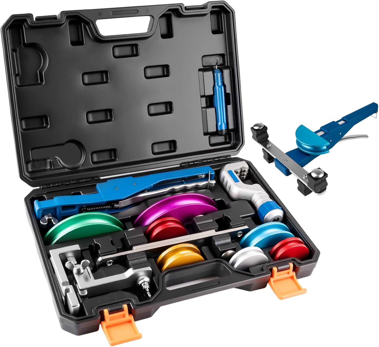 Beaiguna 15PCS Copper Pipe Bender Kit: 1/4"-7/8" HVAC Tubing Bender, 90° Dual-Direction with 7 Heads & Ratcheting Tool Set