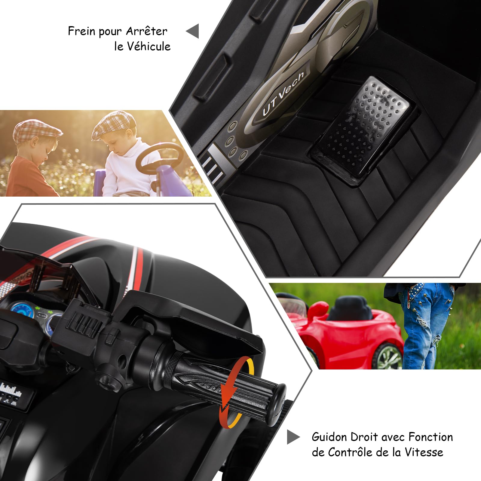GOPLUS Voiture Electrique Enfants 12V avec 6 Roues 3-6 km/h, Quad Electrique Enfants à Batterie 3-8 Ans Lumières LED, Musique Charge 30KG (Noir)
