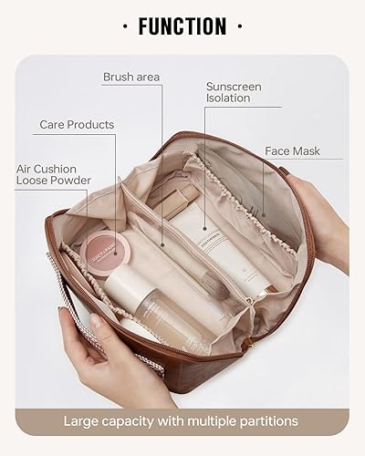 Miniatura 11 de EACHY - Bolsa de maquillaje de viaje, bolsa de cosméticos de gran capacidad para mujeres, portátil, impermeable, bolsa de aseo plana abierta