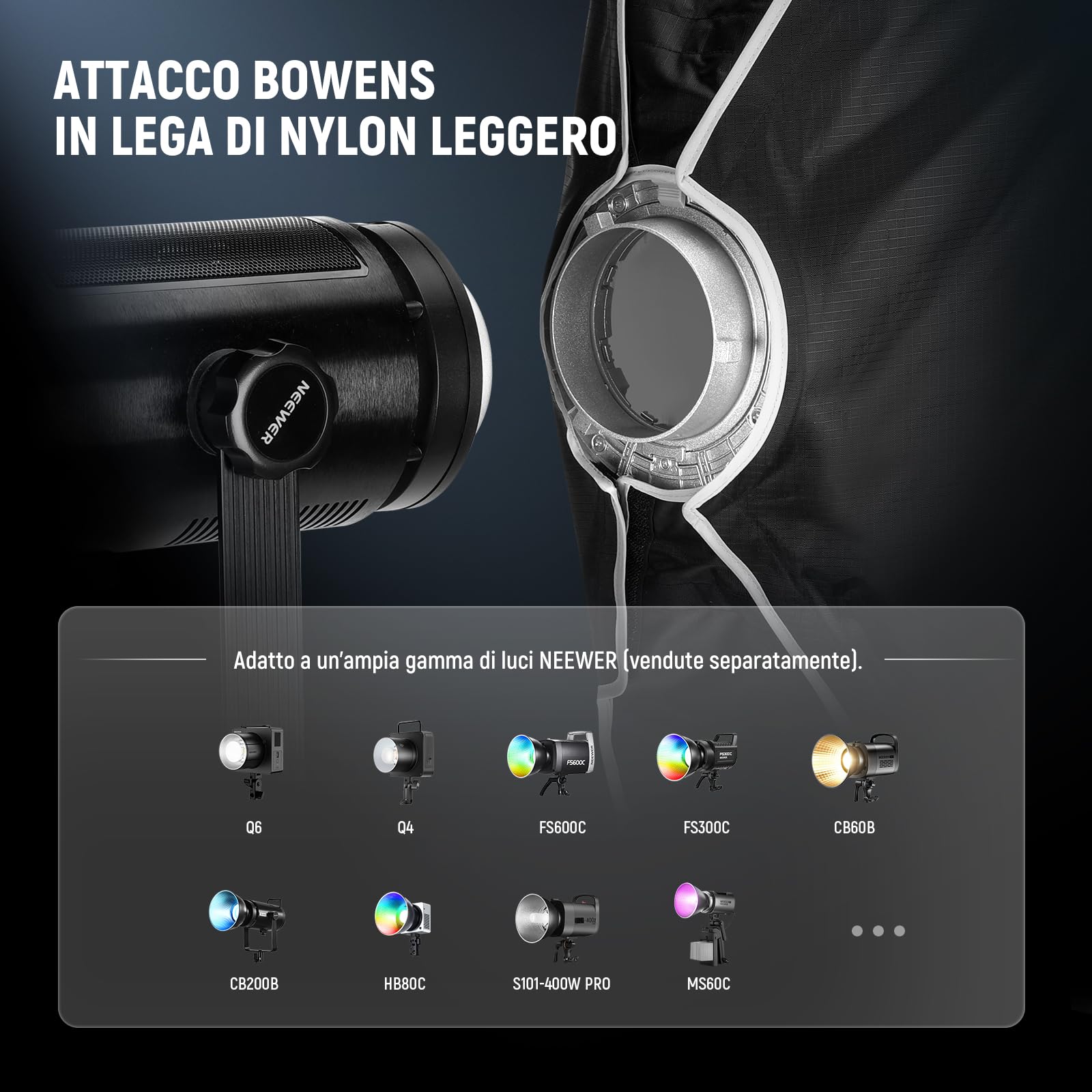 NEEWER BASICS Softbox Striscia ad Attacco Bowens, 60x90cm Soft Box a Sgancio Rapido con Diffusori Luce/Griglia/Borsa Compatibile con Aputure 150c Godox SL60w, per FS300C FS150B HB80C CB200C Q6, NS60P