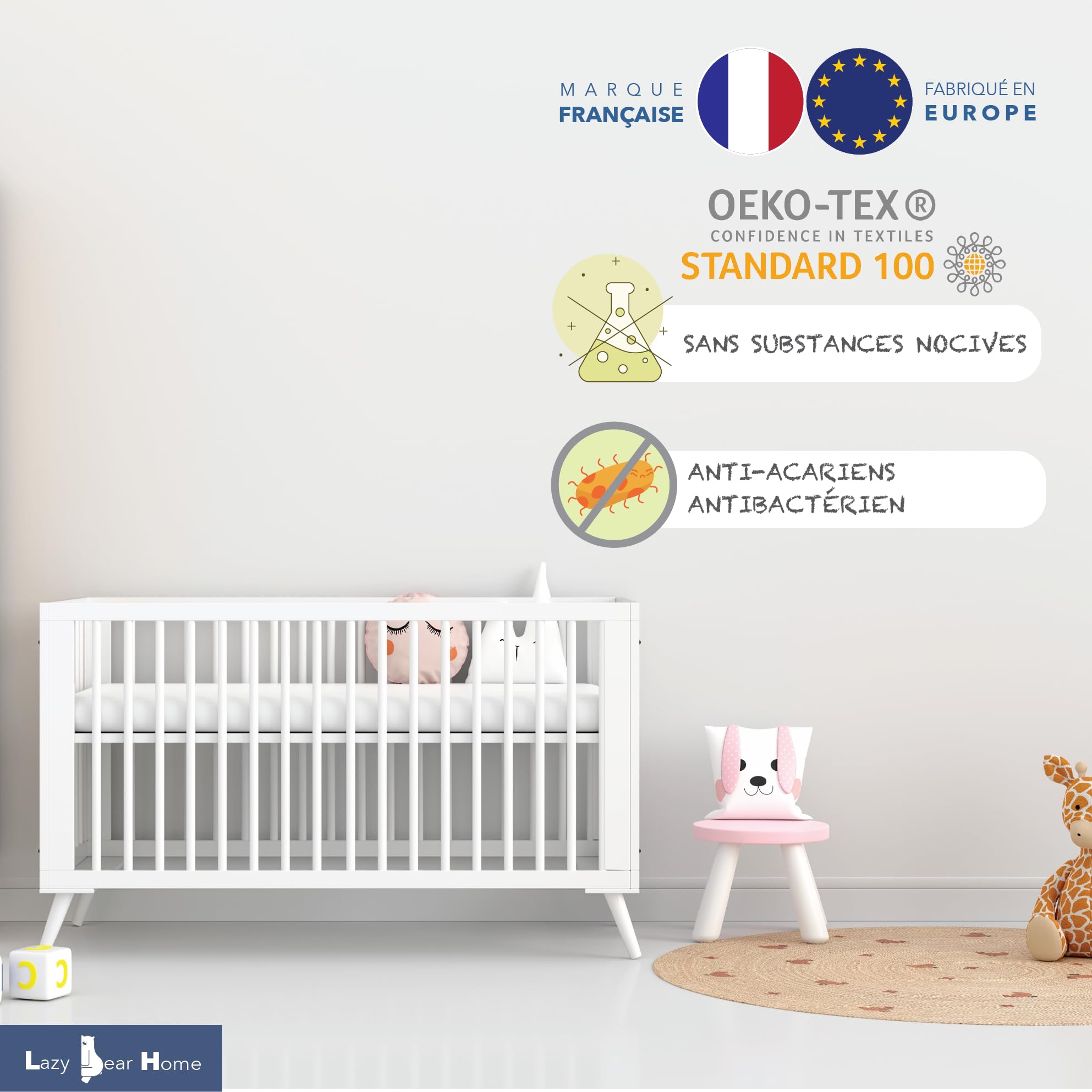 Alèse Bébé Imperméable 60x120cm - Lazy Bear Home - Coton Absorbant Et Hypoallergénique - Made EU