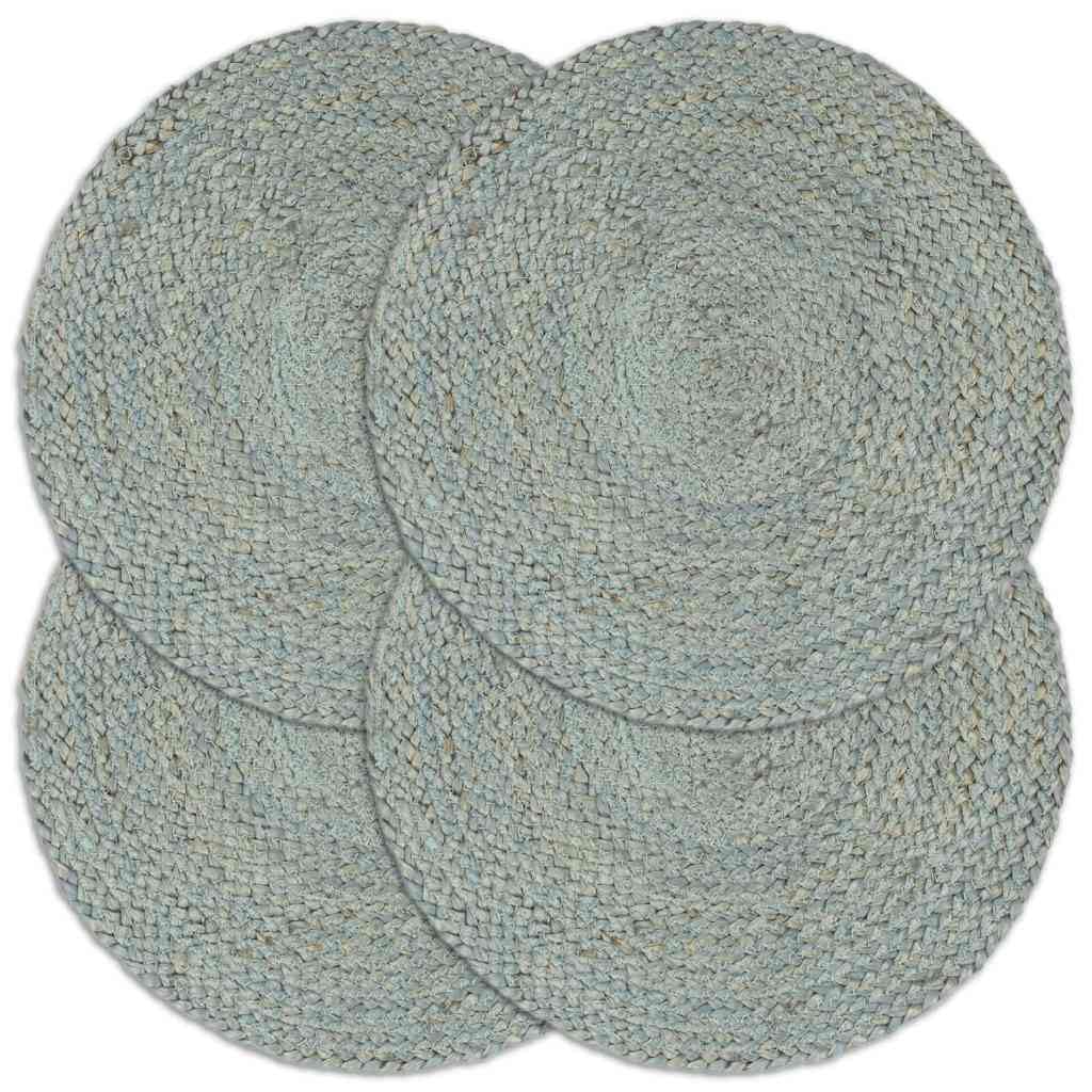 Lot de 4 sets de table ronds 38 cm vert olive en jute tressée pour table à manger