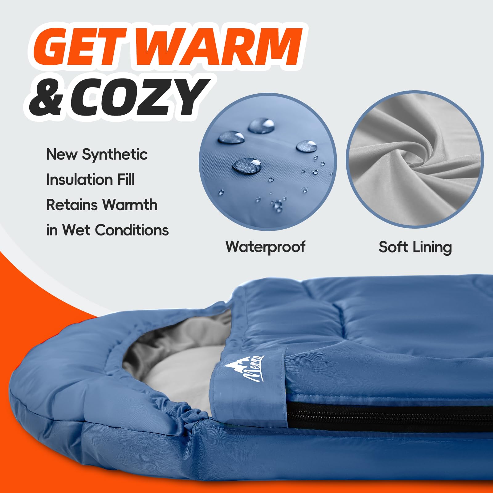 MEREZA Sacos de dormir de camping para adultos y hombres, 4 estaciones, para clima cálido y frío, saco de dormir ligero con saco de compresión, color azul Yale