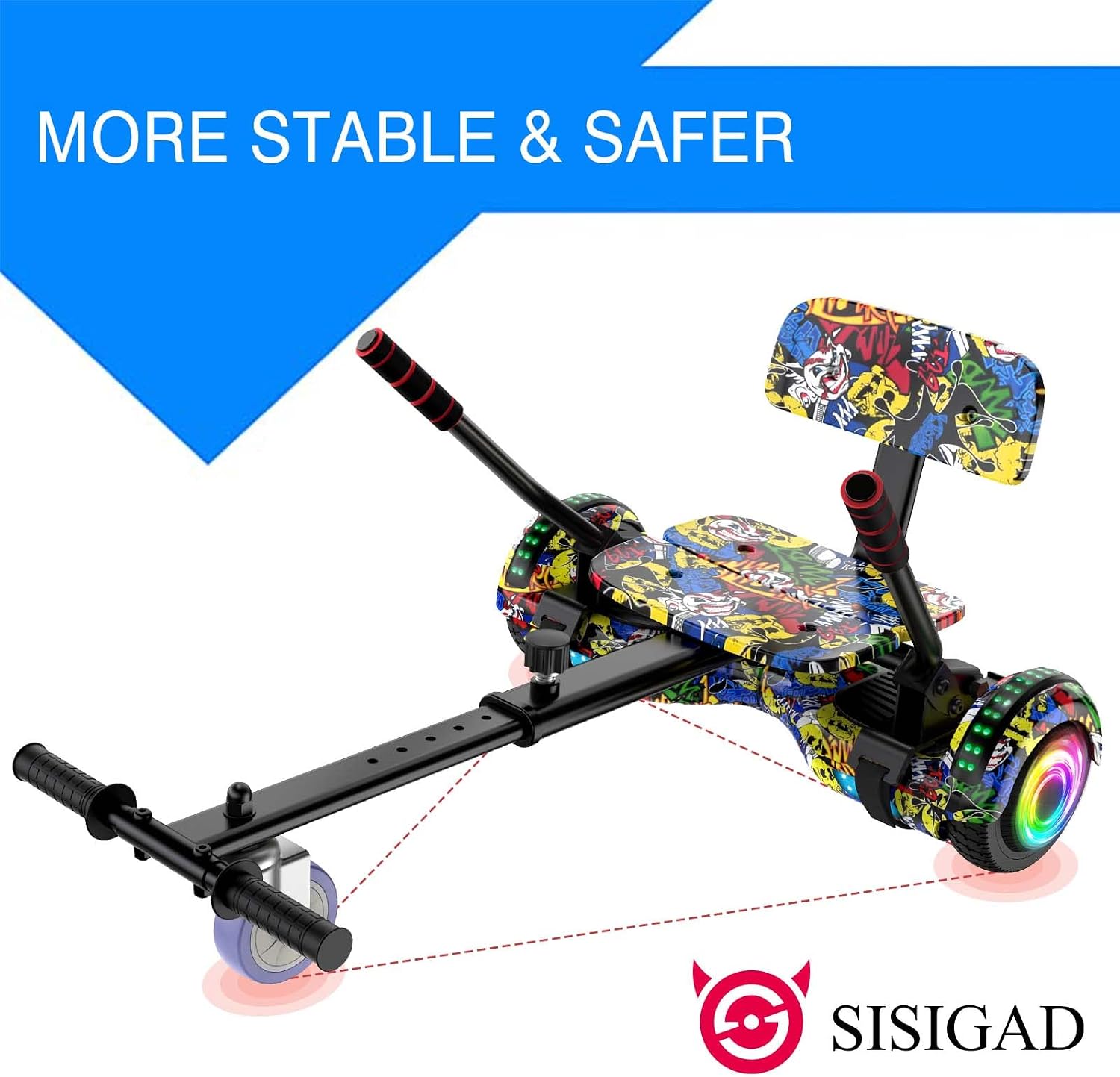 SISIGAD Hoverboard Seat Attachment, Adjustable Hoverboards Accessories, Hoverboard Go Kart Attachments, Compatible with 6.5”/ 8”/ 10” Hoverboards (Hoverboard Not Include)