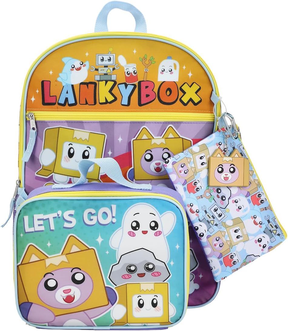 BIOWORLD Unisex Lankybox 5-Piece Backpack Set (Little Kid/Big Kid), Blue, One size