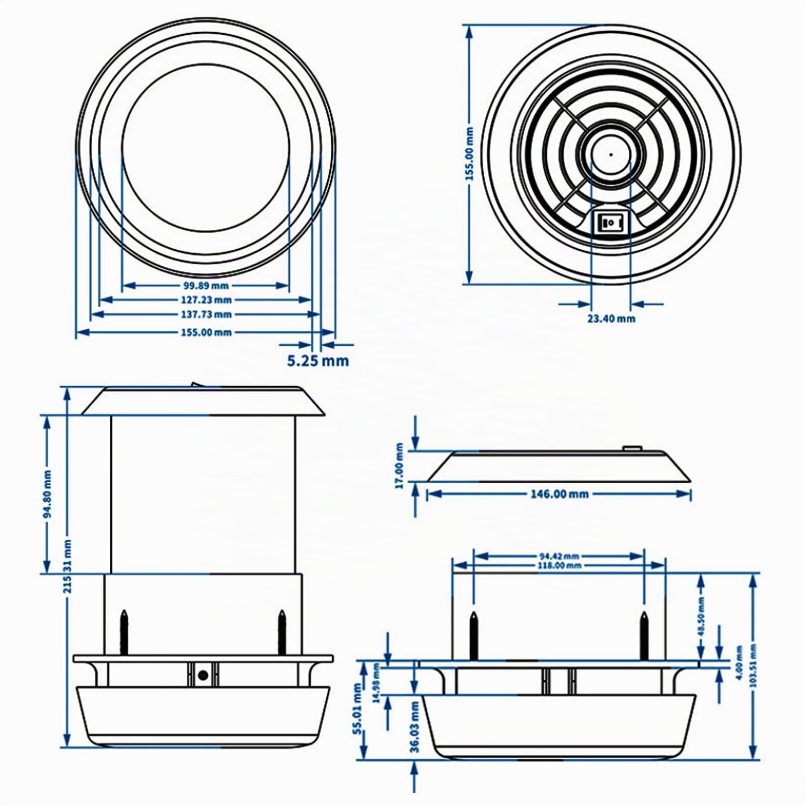 Aramox Ventilatore per , Ventilatore Tetto in ABS 12V Ventilatore a Soffitto Ventilazione Silenziosa Griglia di Raffreddamento per Viaggio Furgone per Rimorchio