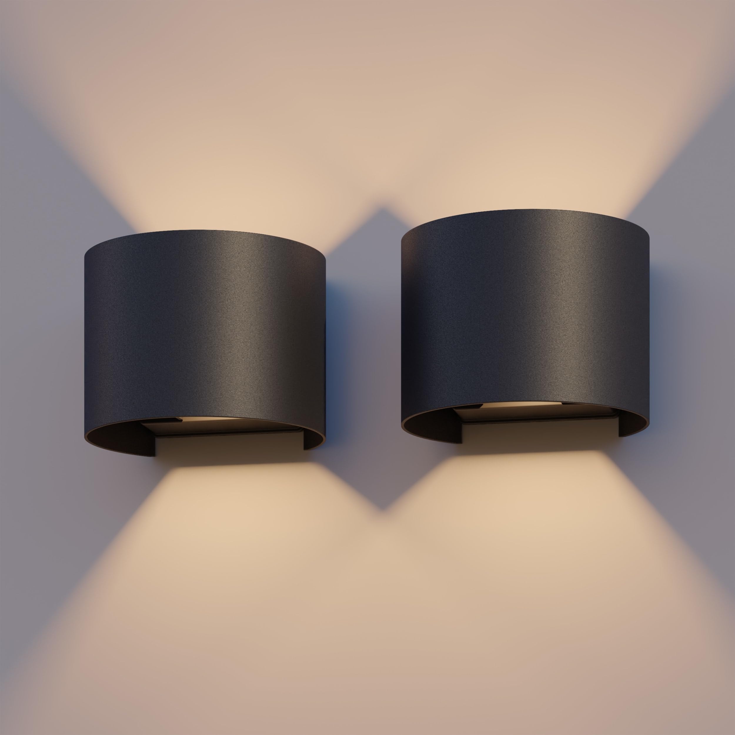 CALEX LED Wall Lamp Verona, 2 pcs, Oval, Black, LED Up & Down, Adjustable Beam Angle, 7W, Garden Lighting, Modern Design, Warm White Light, for Indoors and Outdoors